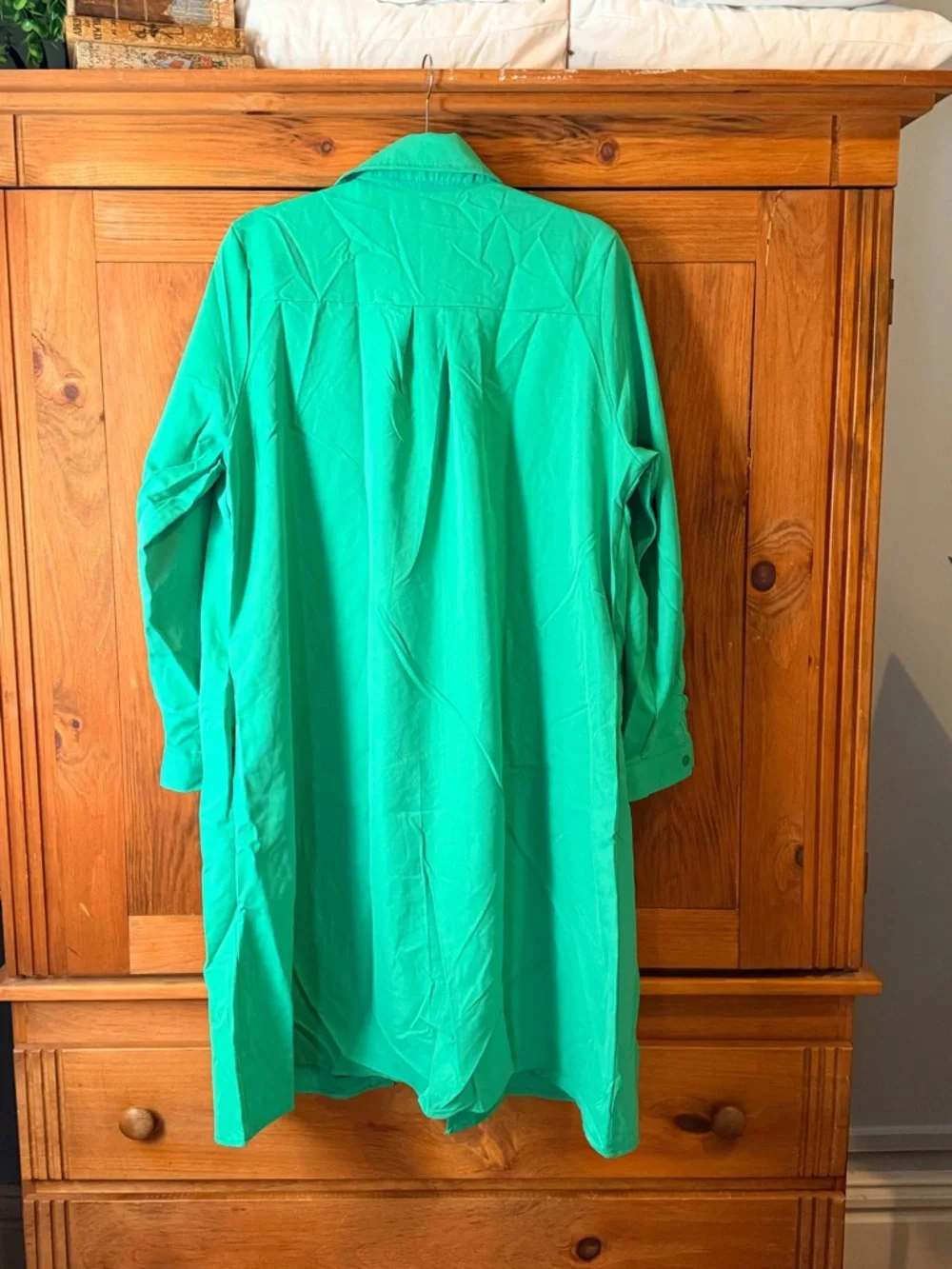 Classic Button-Front Women's Shirt Dress in Bright Green - Picture 4 of 4